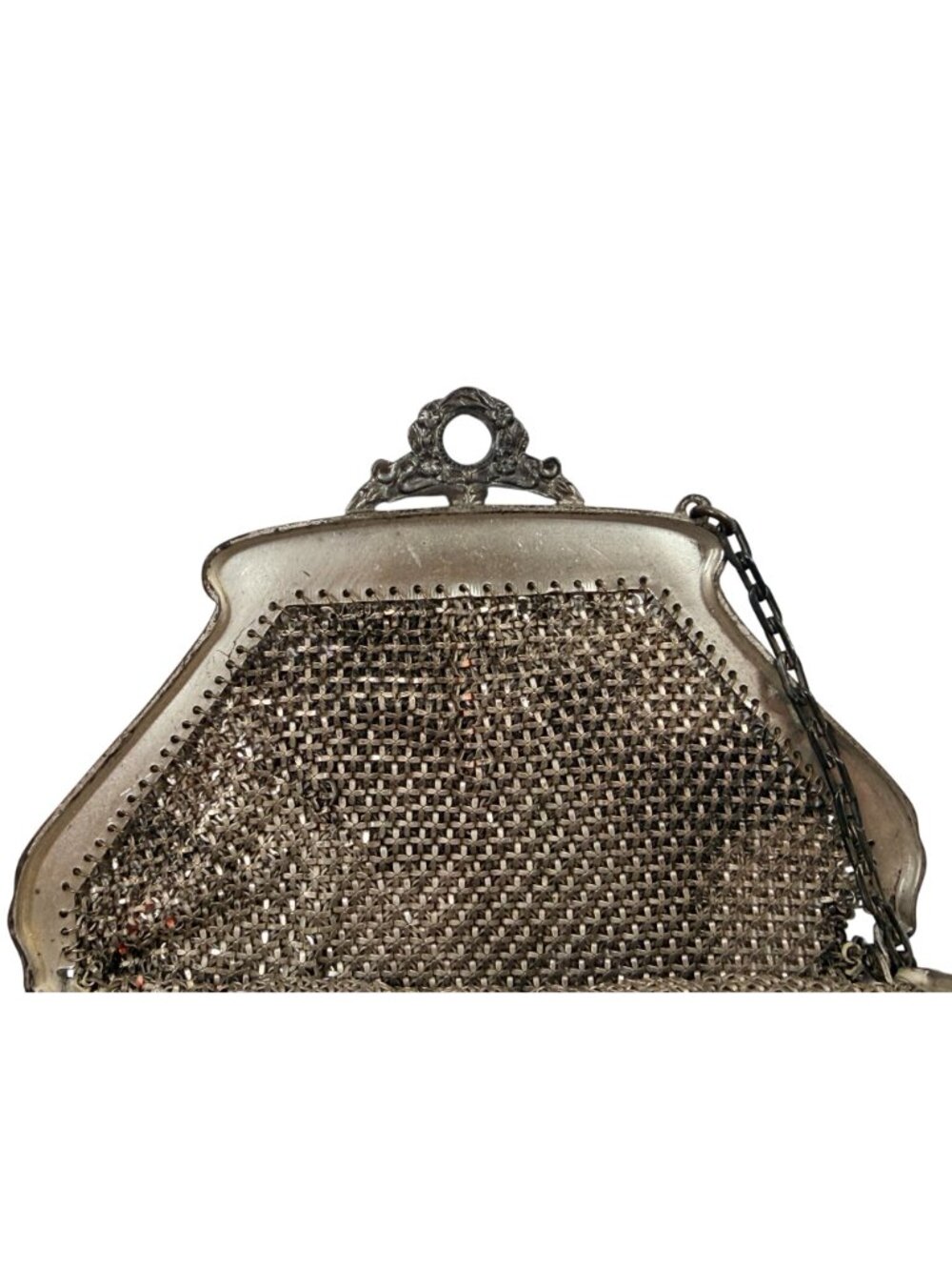 Vintage Mandalian Mfg Co Art Deco Mesh Bag Floral Design & Chain Fringe Detailin - Picture 15 of 16